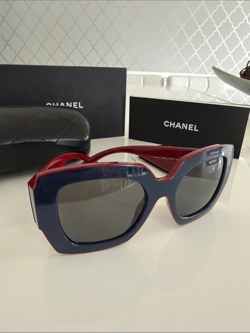 CHANEL Women's Blue & Red Oversized Sunglasses